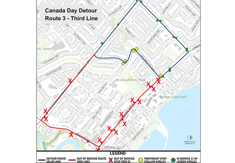 Canada Day 2026 - Route 3 Detour Map