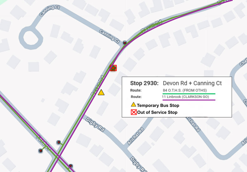 Transit stop temporary relocation map: Stop 2930 Transit stop temporary relocation map: Stop 2930