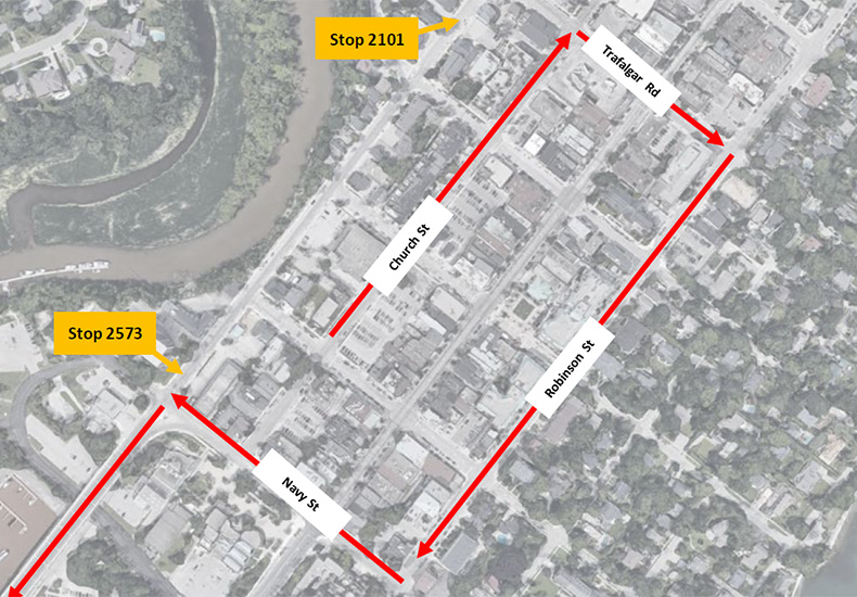 Service update map for Randall and Dunn streets, August 2023.
