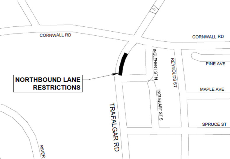 Possible delays on Route 4 - October 30, 2026: Trafalgar Road between Inglehart Street North and Cornwall Road 