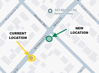 Map showing Oakville Transit stop 2674 permanent relocation