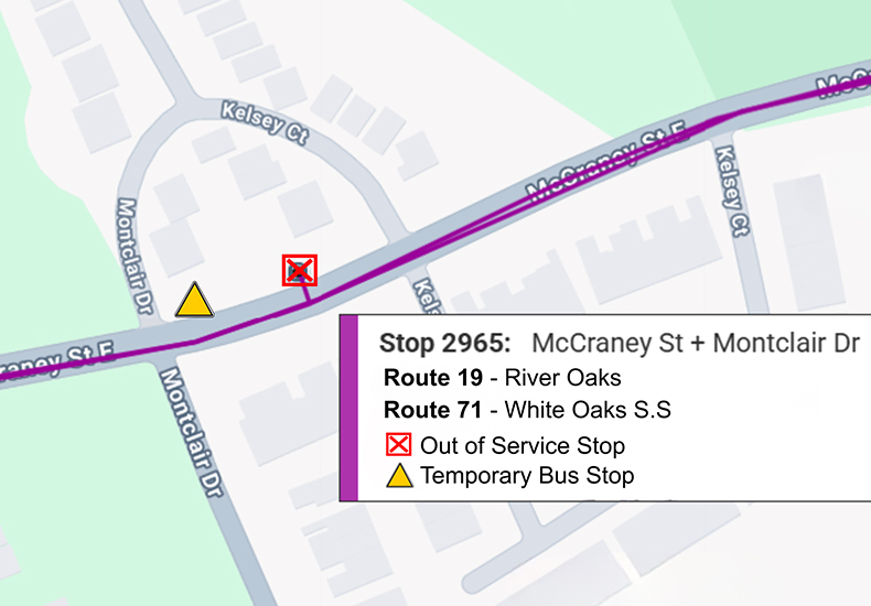 Map of temporary relocation of bus stop #2965, effective October 20, 2025 Map of temporary relocation of bus stop #2965, effective October 20, 2025