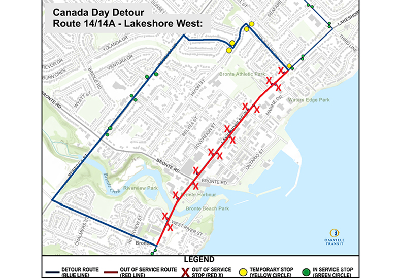 Canada Day - Route 14/14A Detour Map