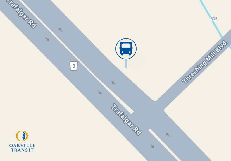 Map of future bus stop location at Trafalgar Road and Threshing Mill Boulevard (December 2025)