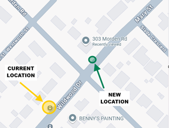 Map showing Oakville Transit stop 2675 permanent relocation.