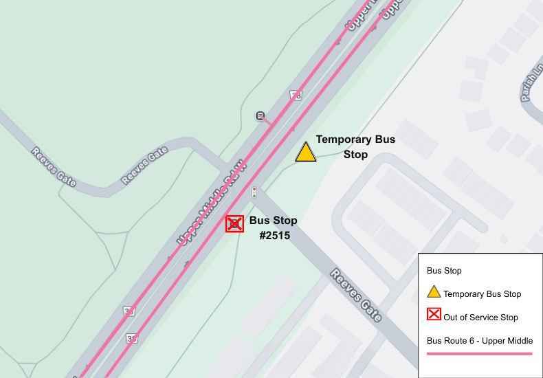 Map of Temporary Bus Stop #2515 Relocation