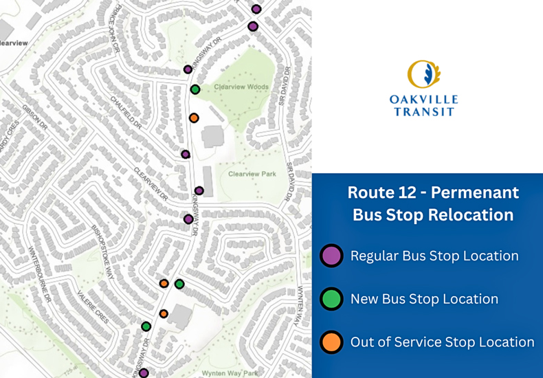 Route 12 bus stop relocation map, effective September 6, 2026