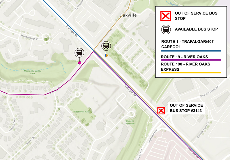 Stop #3143 - Out of Service October 27-31, 2025 Map of alternate stops while bus stop #3143 is out of service - October 27-31, 2025
