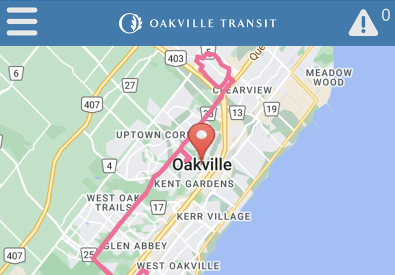 Oakville Transit App screenshot home 