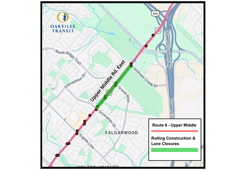 Route 6 Upper Middle Construction Zone map - June/July 2026