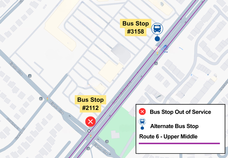 Bus stop #2112 temporary closure map