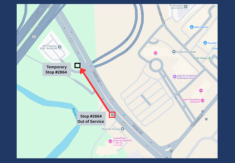 Bus stop 2864 will be temporarily relocated 160 metres north of the usual stop location on Bronte Road at Wyecroft Road