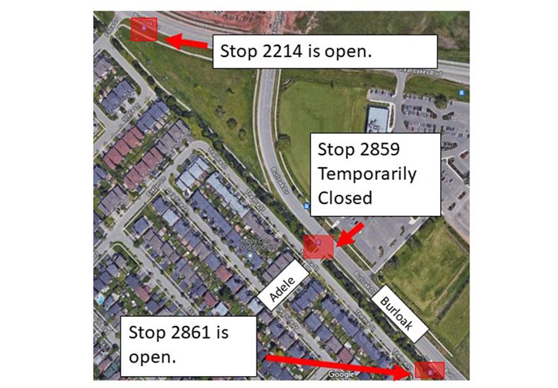 Route 14A bus stop closure map