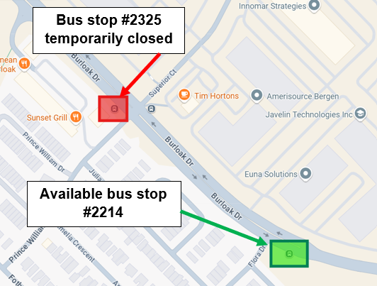 Bus stop location 2325 temporarily closed